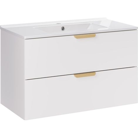 Meuble simple vasque encastrée 80cm Oria Blanc mat