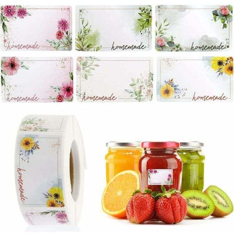 500pcs Jam Labels, Rectangular Flower Shape Self-Adhesive Jar Labels, Suitable for Jam Jars, Candied Fruit Jam Containers, Spices (1/5)