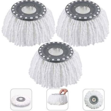 3Pcs Têtes Microfibre Balai, Mop Heads, Tête de Vadrouille Rechange Rond Têtes Mop Rotation à 360 pour Balais Serpillère Rotatif 360°(Diamètre 16 cm)- (1/5)
