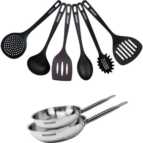 Set de 2 poêles 20 et 24 cm en inox et 6 ustensiles Fackelmann Eterna (1/5)