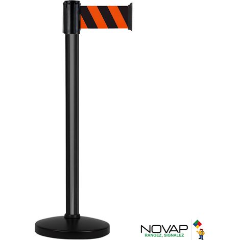 Poteau Alu Noir laqué à sangle Orange/Noir hachuré 3m x 100mm sur socle portable - 2700382 (1/3)