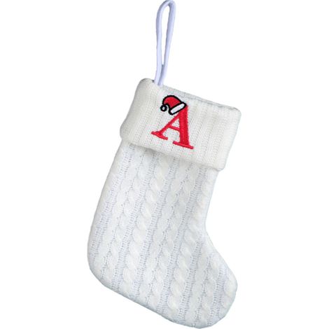 Chaussette De Noël - Tricotée Blanche Avec Initiale Brodée - Pour Décoration De Sapin Ou Cheminée - 20 Cm - 1 Pièce (1/5)