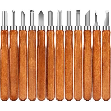 Couteau De Sculpture - 12 Pièces En Acier Au Carbone Avec Manche En Hêtre - Pour Sculpture Sur Bois Et Linoléum - Lot Complet (1/5)