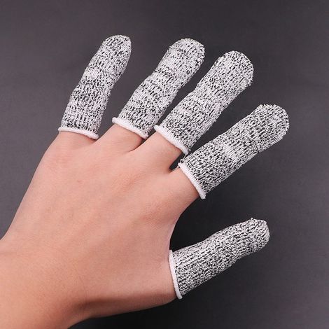 Manchons anti-coupures pour les doigts — 68 mm × 25 mm, gris moucheté avec bordure blanche — Lot de 10 — Protections pour les doigts lors de la récolte, de la coupe et de la manipulation de couteaux (1/5)