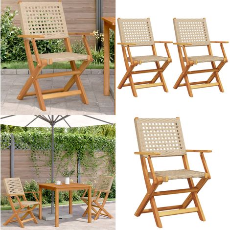 Chaises de jardin lot de 2 beige bois massif d'acacia et rotin - Chaise De Jardin - Fauteuil De Jardin - Mobilier De Jardin - Salon De Jardin - Décoration Extérieure - Home & Living (1/5)