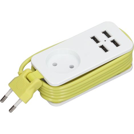 Prise multiple européenne 1200W 10A 250V avec 4 ports USB, blanche et verte, adaptateur fiche EU, ignifuge, pour smartphone et tablette, multiprise mural (1/5)