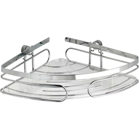 Wenko – Etagère d'angle inox brillant 26,5 cm – Fixation sans perçage – Rangement salle de bain – Accessoire douche coin – Garantie 10 ans (1/5)