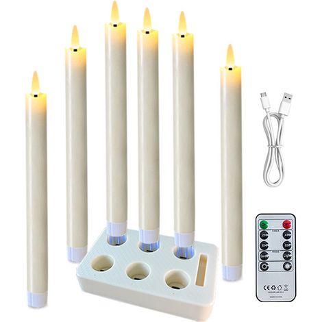 6 Bougies LED Rechargeables avec Télécommande, Bougies Flambeaux Ivoire Sans Flamme, Effet Cire Fondue, Décoration Maison, Fêtes et Noël (1/5)