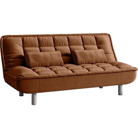 Vente-Unique – Canapé convertible clic-clac 3 places en tissu – Marron – Longueur 190 cm – Largeur couchage 115 cm – Confort ferme