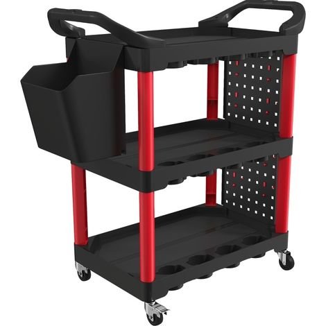 CHICFURN Carro de taller de 3 niveles 95x43x96 cm de polipropileno negro y rojo con almacenaje (1/5)