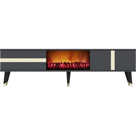 Mueble TV con chimenea LED de 150 cm gris antracita SUNY