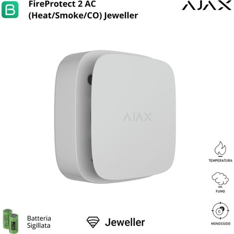 AJAX - 60834 - Ajax FireProtect 2 AC (calor/humo/CO) (8EU) ASP, detector de humo, calor y monóxido de carbono inalámbrico alimentado por la red eléctrica