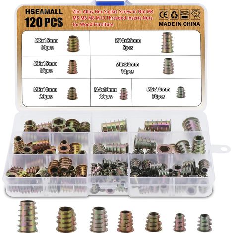 Ecrou Hexagonal En Alliage De Zinc - M4 M5 M6 M8 M10 - Pour Meuble En Bois - 120 Pièces (1/5)