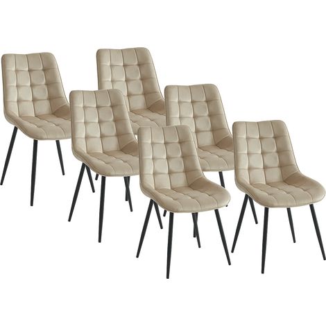 Vente-Unique – Lot de 6 chaises matelassées en velours beige – Piètement métal noir – Hauteur d'assise 46.5 cm – Confort optimal pour intérieur (1/5)