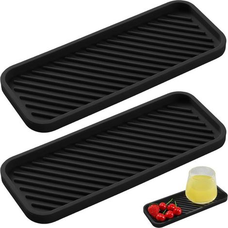 2er-Set Silikon-Abtropfmatten für Spülbecken, schmale, rutschfeste Ablage (geeignet für Schwämme, Bürsten und Seife), Schwarz (1/5)