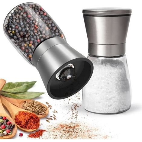 Moulin à Poivre - Haute Qualité - Réglable - Acier Inoxydable - Verre - Noyau en Céramique (1/4)