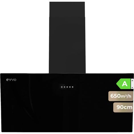 Campana Extractora Decorativa EVVO CE45 Cristal Black, 90 cm, 650 m³/h, 3 Velocidades, Energía A (1/5)