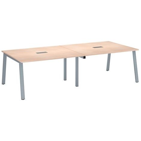 Table de réunion modulable avec extension chêne clair L 280 x P 126 cm - Piétement métal aluminium - Arch - Maxiburo