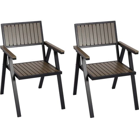 Set 2x sedie da esterno HHG-857 alluminio aspetto legno nero grigio