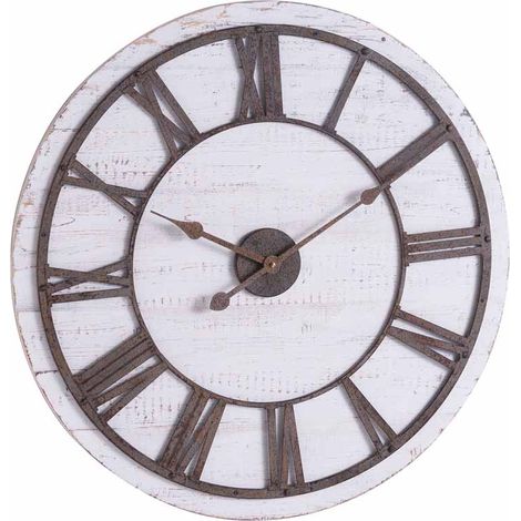 Rustic Wooden Clock with Aged Numerals and Hands - Wood - L4 x W68 x H68 cm