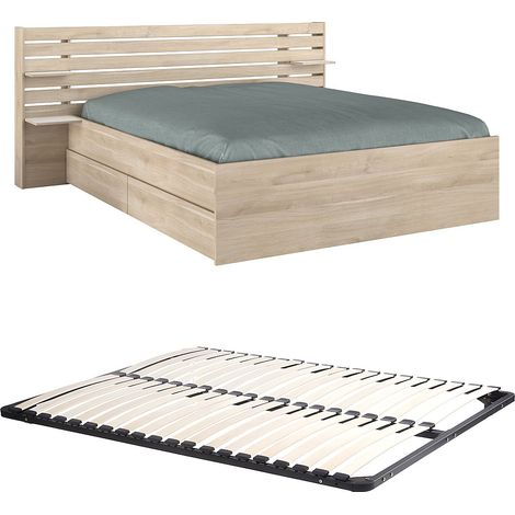 Letto 160 x 200 cm Con vani portaoggetti Naturale + Rete - TENALIA II (1/5)