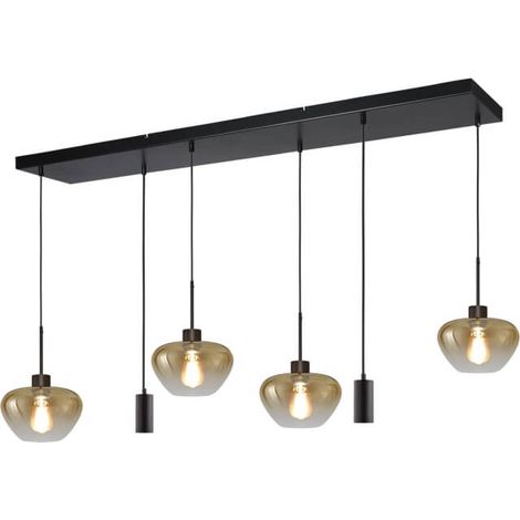 Suspension 6 lumières Genua noir avec 4x verre doré et 2x pendentif - 2971-0505130256MB224 (1/2)