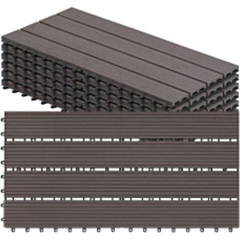 WOLTU 6x Suelo de WPC Baldosas de Madera Exterior para Porche Patios Jardin 30 x 60 cm 1m² Suelo de Exterior Compuesta Azulejos Baldosas de WPC para Terraza Café (1/5)