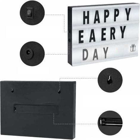 Cinema Light Box DIY Kit avec 96 Lettres, Boîte Lumineuse LED Tendance, acrylique 30x22x4.3cm avec émoji pour décor chambre, anniversaire, mariage (1/5)