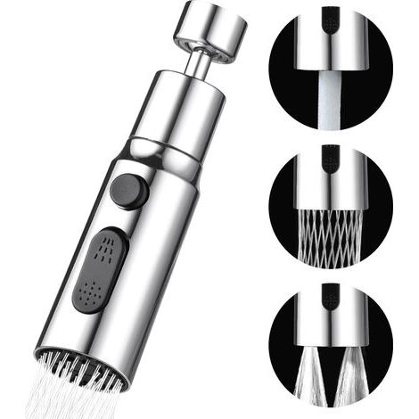 3 Modes Douchette Evier Cuisine Robinet 360 Degres, Embout Robinet Cuisine avec Aerateur, Mitigeur Evier Cuisine Tete de Robinet Rotative, Adaptateur Robinet Universal Orientable (1/5)