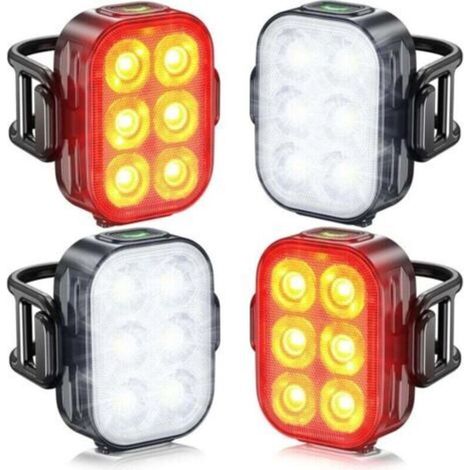 Lumiere Velo，Feux Avant et Arrière de Vélo, IP65 Imperméable à l'eau USB Rechargeable, Équipé de 6 Perles de Lumière LED Super Lumineux, 4 + 6 Modes D'éclairage, Adapté pour la Conduite de Nuit.