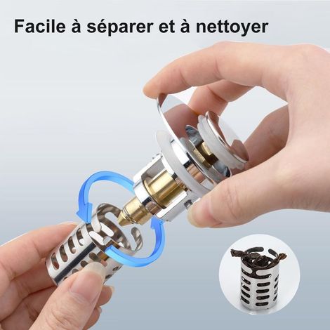 3-in-1-Waschbeckenablauf mit herausnehmbarem Edelstahl-Sieb und Filterkorb – verchromter Messing-Kugelkern (1/2)