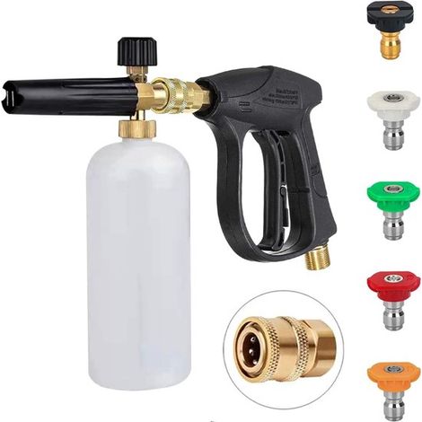 Pistolet de lavage de voiture - avec 5 buses à connexion rapide et pistolet à mousse - pistolet pour tuyau d'arrosage - jet réglable (1/5)
