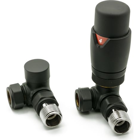Reina Modal TRV Corner Radiator Valve and Lockshield Black (1/3)