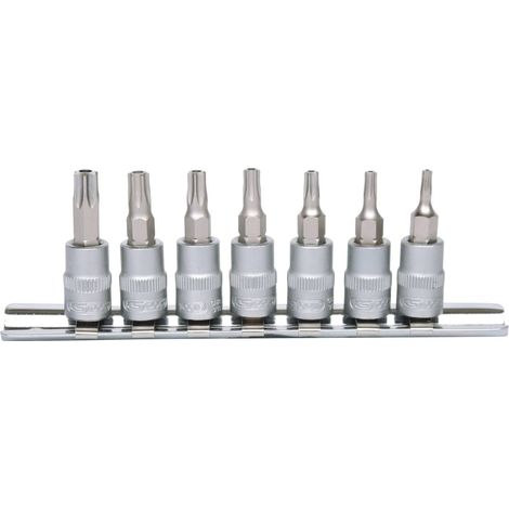 Kstools – Jeu de douilles Torx percé 1/4' – 7 pièces TB10 à TB40 – Acier chrome vanadium – Finition satinée – Normes DIN 3120, ISO 1174 - TB10-TB40 (1/4)