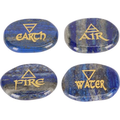 Pierre combinant les quatre éléments, gravée de symboles triangulaires : terre, air, feu et eau. Pierre runique polie, idéale pour les soins Reiki, les cristaux et le lapis-lazuli. (1/5)
