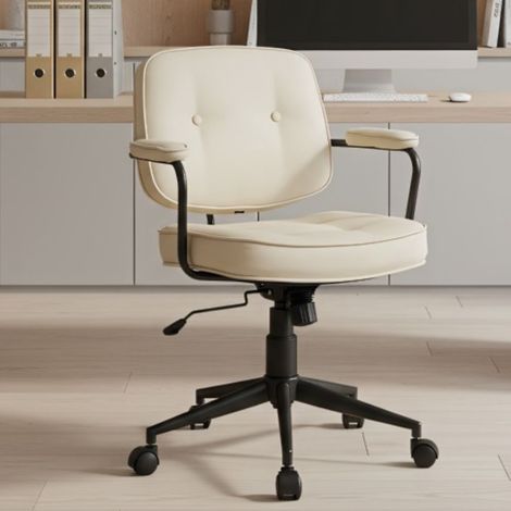 Wahson Poltrona da Ufficio in Ecopelle Sedia Scrivania Ergonomica, Sedia da Ufficio Girevole Regolabile in Altezza Sedia Imbottita con Schienale in Design dei Bottoni, Bianco