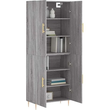Buffet de Cuisine 69,5 x 34 x 180 cm - Meuble Rangement Haut en Bois d'Ingénierie, Style Sonoma Gris, pour Salon et Salle à Manger (1/5)