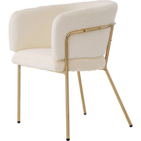 Chaise de salle à manger en imitation velours, pieds métalliques, blanc, style léger luxe (1/5)