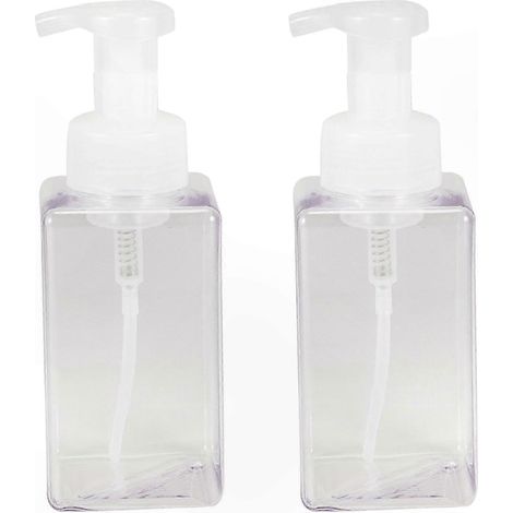 Nachfüllbarer Schaumseifenspender mit Pumpflasche, Set mit 2 x 450 ml Kunststoffflaschen, für flüssige Handseife (1/5)