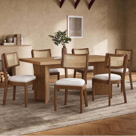 2er-Set Esszimmerstühle 58 x 50 x 88 cm Holz Braun, Rattanlehne – MEUBLIV (1/5)