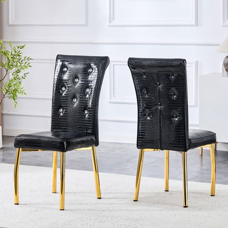 Lot de 2 chaises de salle à manger rembourrées style rétro peau d’alligator, design avec boucle en cristal et effet cuir synthétique, une touche d’élégance et de mystère pour la salle à manger. Pieds 