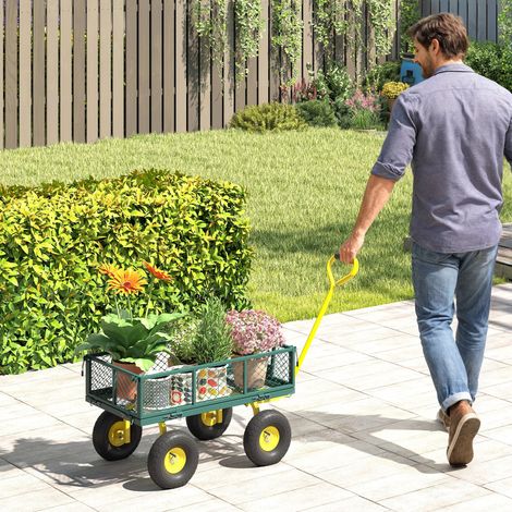 Carrello da Giardino in Acciaio con Capacità 200 kg e Pareti Laterali Rimovibili, 104x54x51 cm, Verde e Giallo