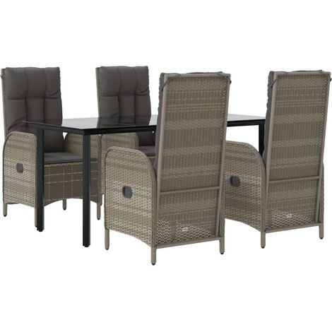 Mobili da pranzo e cuscini da giardino 5 pezzi nero e grigio 020014854