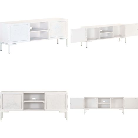 Mueble para TV de madera maciza de mango blanco 115x30x46 cm - Madera maciza - Mueble industrial