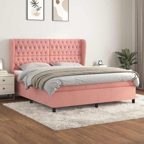 Cama box spring con colchón terciopelo rosa 180x200 cm (1/5)