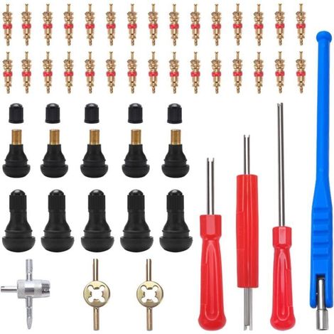47-Piece TR412 Tire Valve Removal Tool, with Valve Stem Puller, Pure Copper Valve Cores, Single and Double Valve Core Extractor, TR412 Plug-in Valve, for Cars and Motorcycles (1/4)