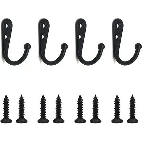Crochets muraux simples noirs, porte-manteaux noirs équipés de vis de fixation, 4 pièces. (1/5)