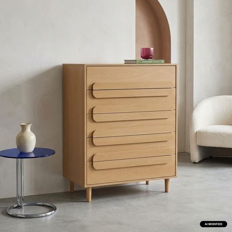 Commode vintage décor bois de chêne 5 tiroirs - L 80 x P 40 x H 113cm - Juliana (1/5)
