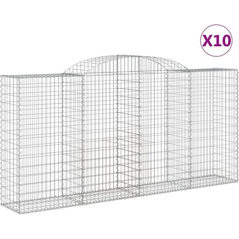 Paniers à gabions arqués 10 pcs  Mur en gabion 300x50x140/160 cm fer galvanisé