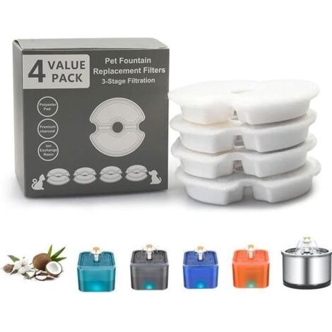 FITLAB-Hautstore Filtres 4 pièces pour Fontaine d'eau de Fleur de Fontaine de Chat , adapté à la Fontaine de Chat/Chien en Acier (1/4)
